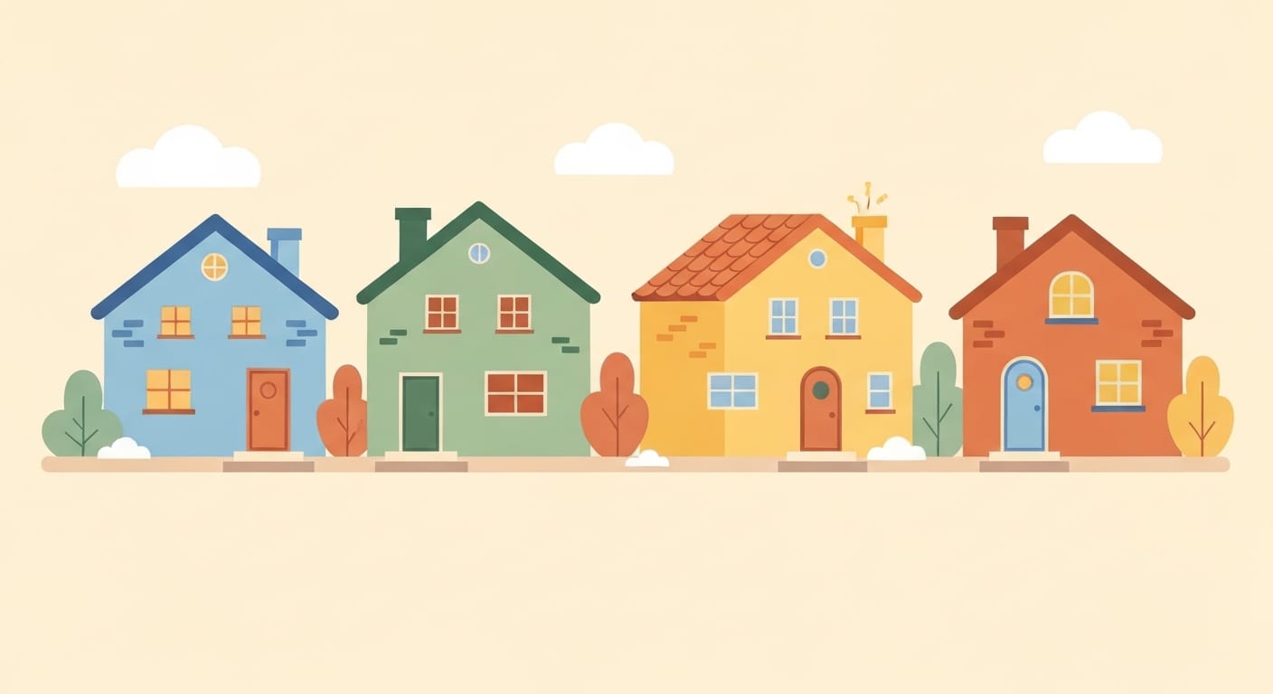 Μπλε πράσινο κίτρινο πορτοκαλί τιμολόγια — 4 χρωματιστά σπίτια