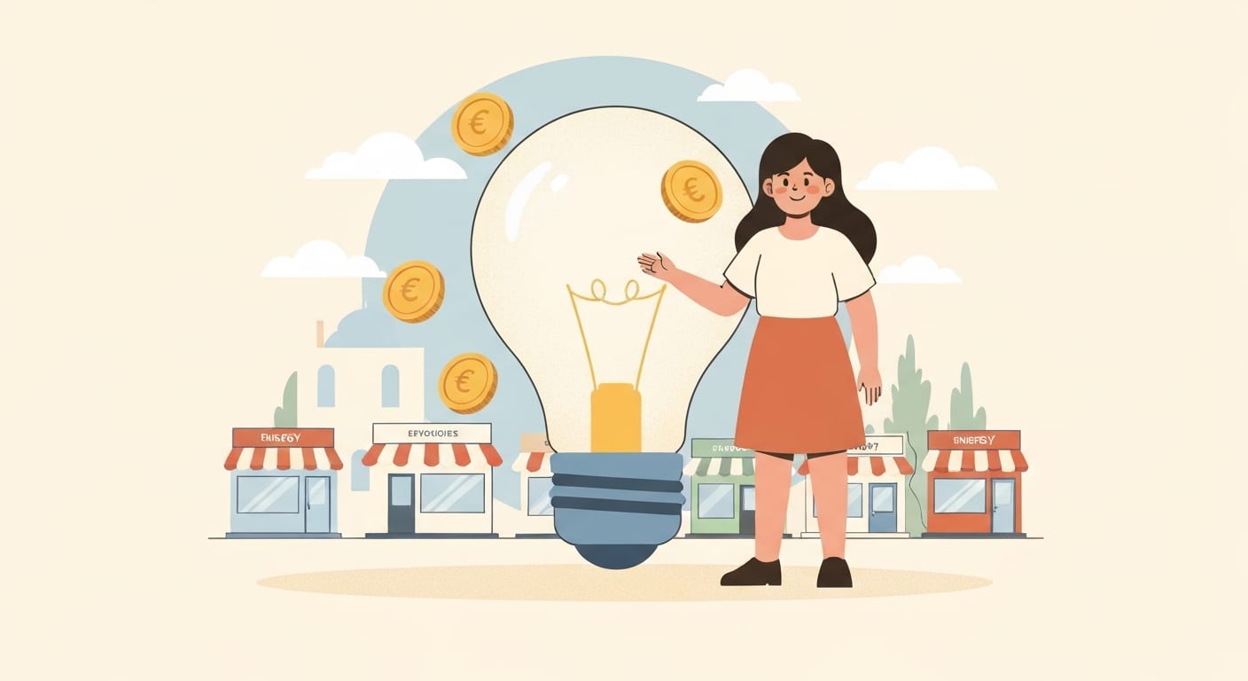 Ποια εταιρεία έχει το πιο φθηνό ρεύμα — character με lightbulb και Euro coins