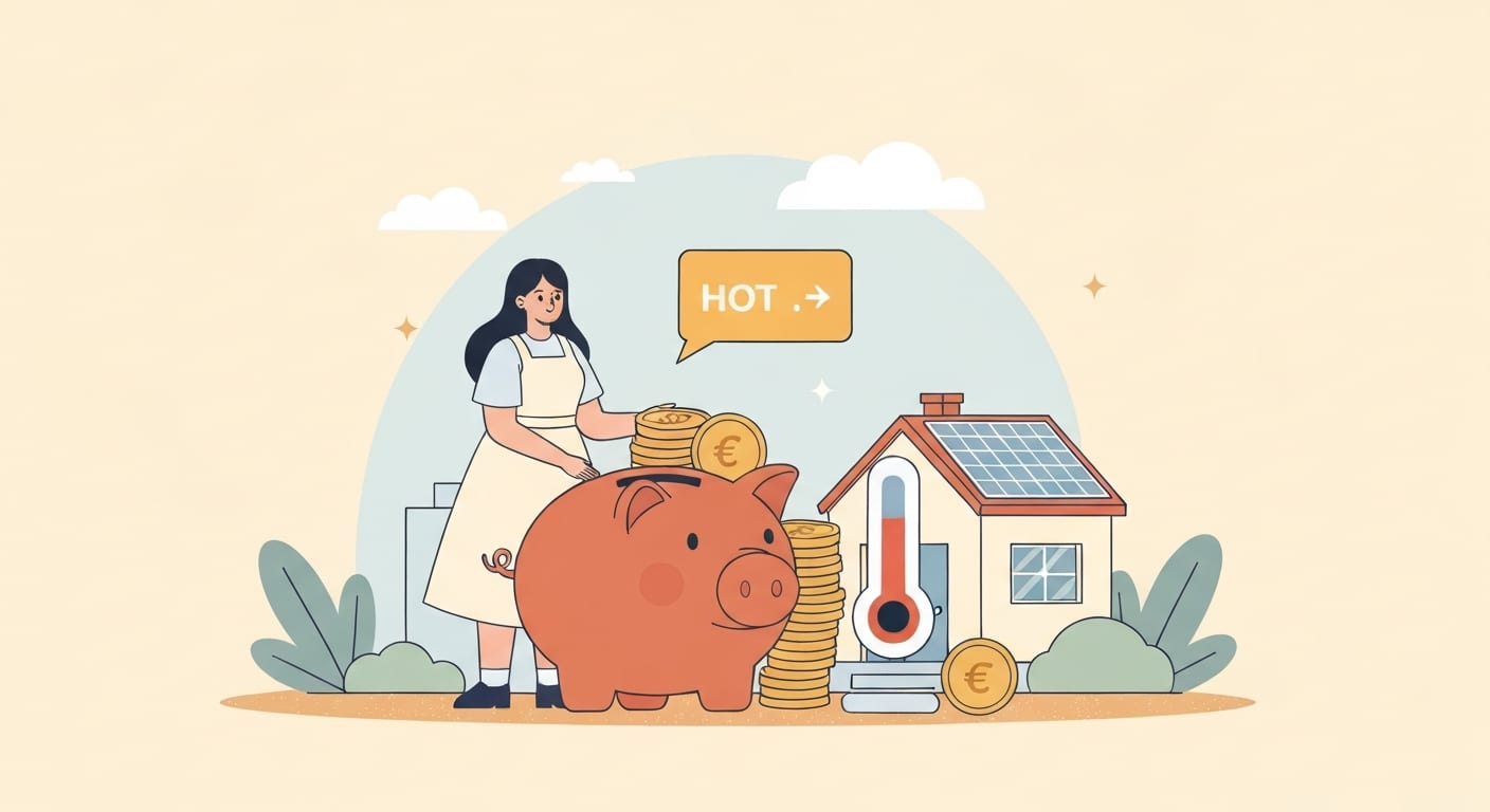 Μείωση λογαριασμού ρεύματος 30% — εξοικονόμηση με piggy bank illustration