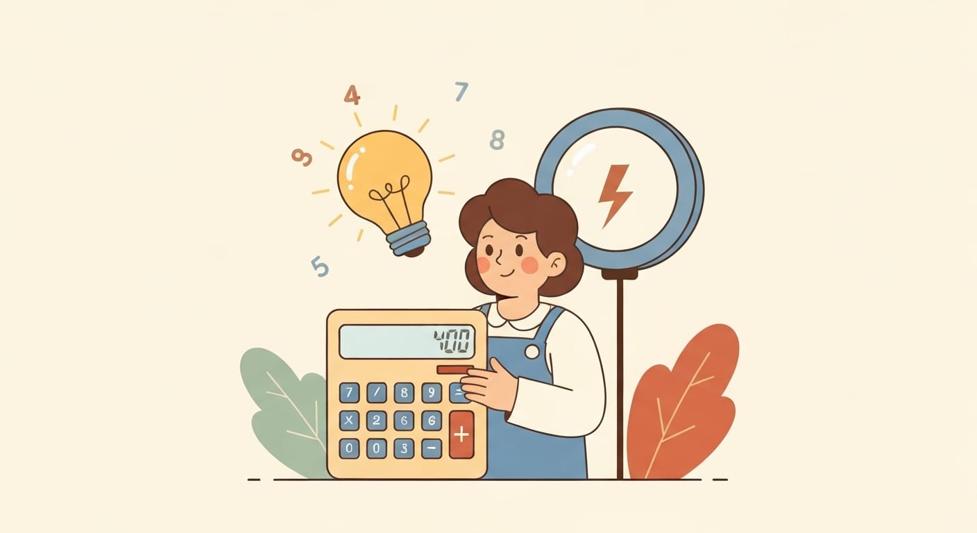 Πώς υπολογίζω την κατανάλωση kWh — character με calculator και μετρητή